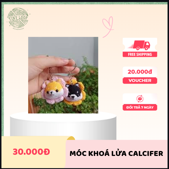 Móc khóa hình con chó shiba bằng len handmade